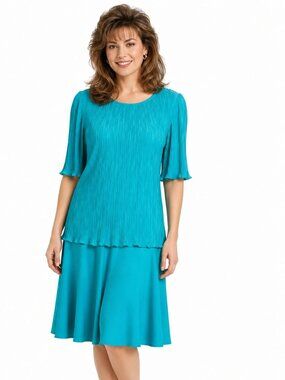 Vintage 90s After Dark Teal Blue Crinkle Overlay Bodice Dress Size 8 Drop Waist